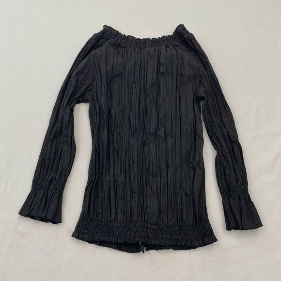 Harve Benard Crinkle Blouse Small Black Tassel Top Witchy Boho Whimsigoth - Picture 8 of 13
